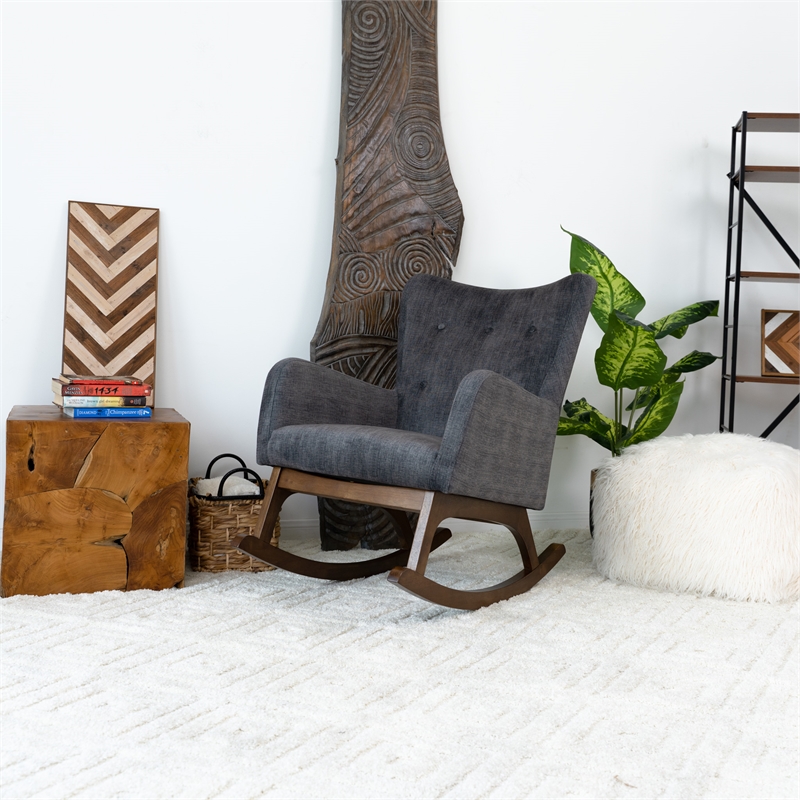 Pemberly Row Mid-Century Modern Tight Back Fabric Rocking Chair in Gray