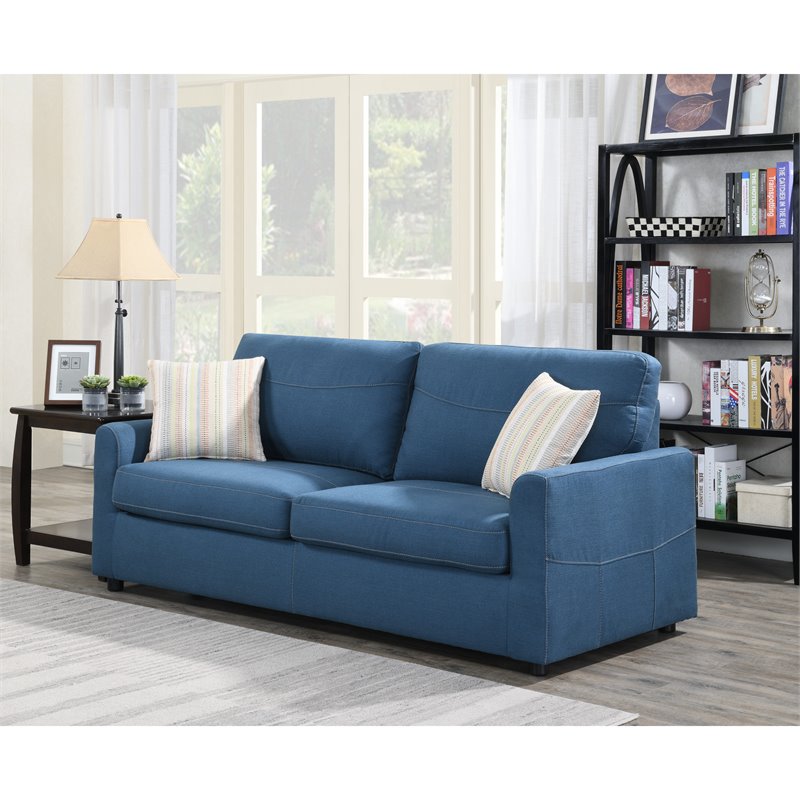 Pemberly Row Newton Blue Queen Sleeper Sofa with Faux Leather