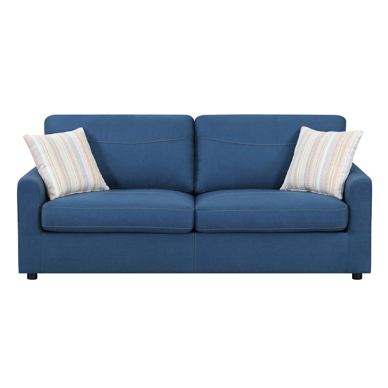 Pemberly Row Newton Blue Queen Sleeper Sofa with Faux Leather
