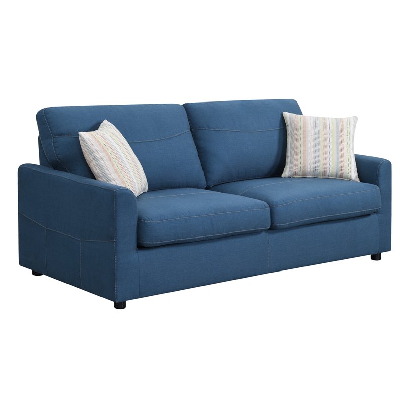 Pemberly Row Newton Blue Queen Sleeper Sofa with Faux Leather