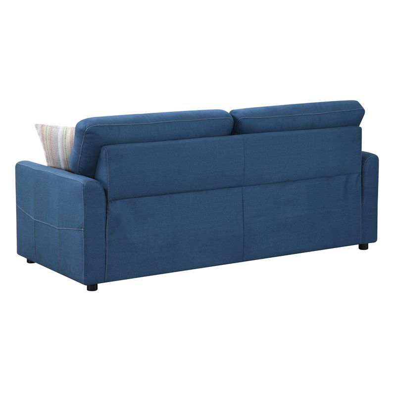 Pemberly Row Newton Blue Queen Sleeper Sofa with Faux Leather