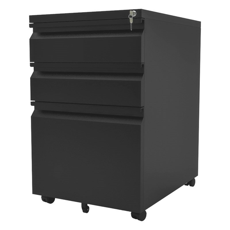 Pemberly Row 3 Drawer Metal File Cabinet With Lock In Black Pr