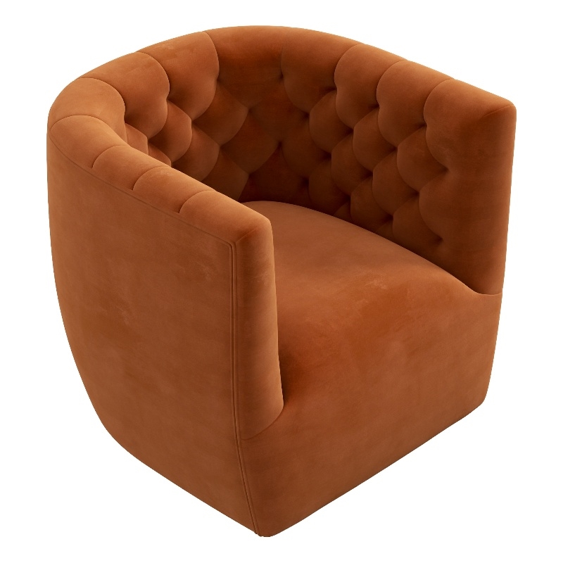 Pemberly Row Contemporary Velvet Tufted Back Swivel Chair in Burnt Orange
