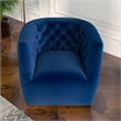 Pemberly Row Contemporary Velvet Tufted Back Swivel Chair in Navy Blue