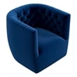 Pemberly Row Contemporary Velvet Tufted Back Swivel Chair in Navy Blue