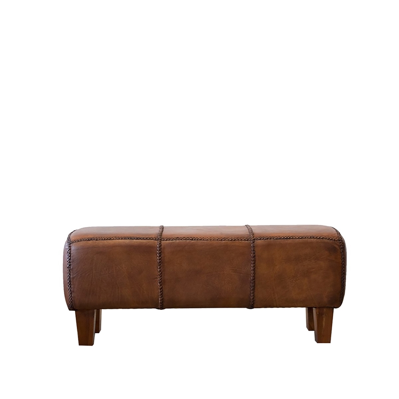 Pemberly Row Serena Mid Century Modern Furniture Brown Tan Genuine Leather Bench