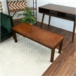 Pemberly Row Mid Century Modern Genuine Leather Bench in Tan Brown