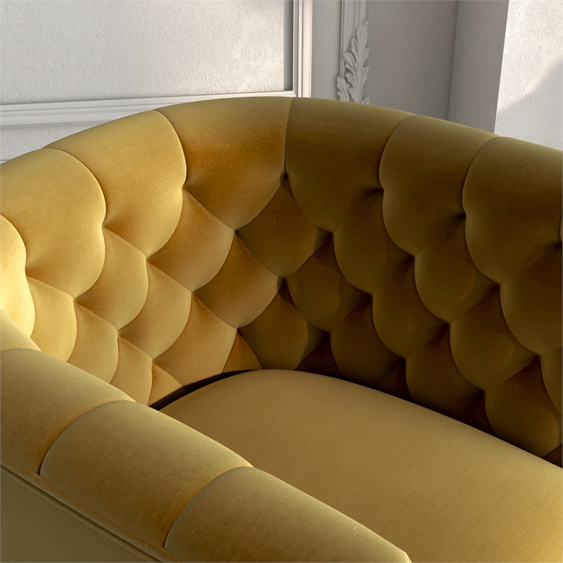 Pemberly Row Mid-century Velvet Tufted Back Swivel Chair in Gold Yellow
