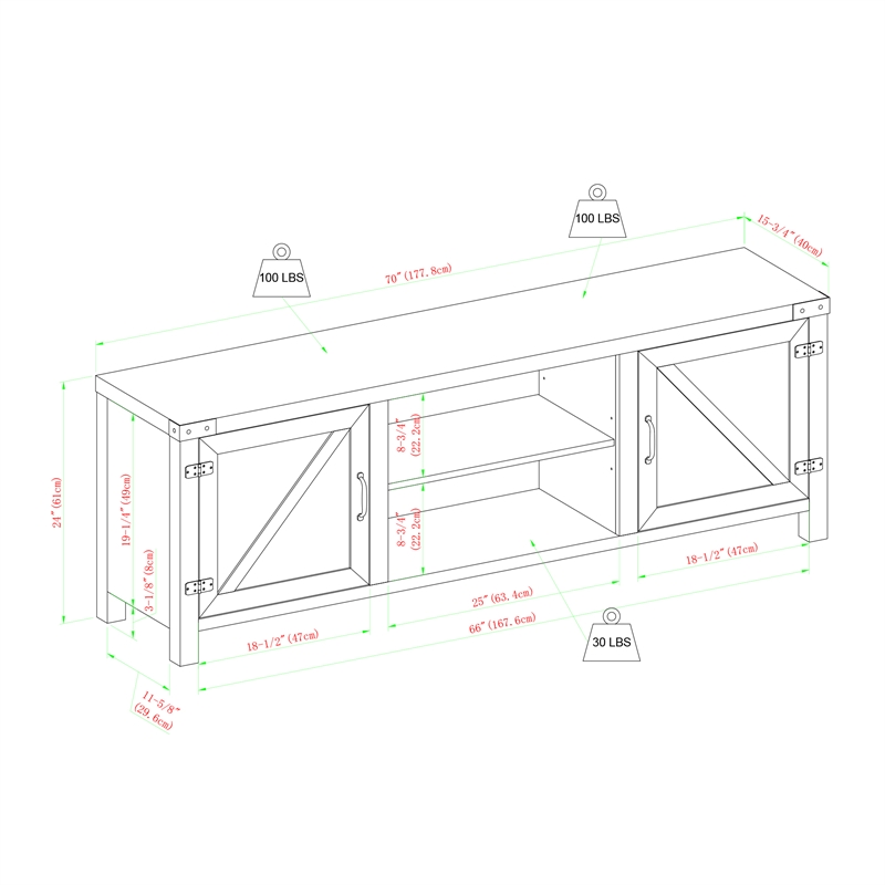 Pemberly Row Modern Wood Barn Door TV Stand for TVs up to 70