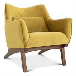 Pemberly Row Mid-Century Velvet Tight Back Armchair with Pillow in Yellow