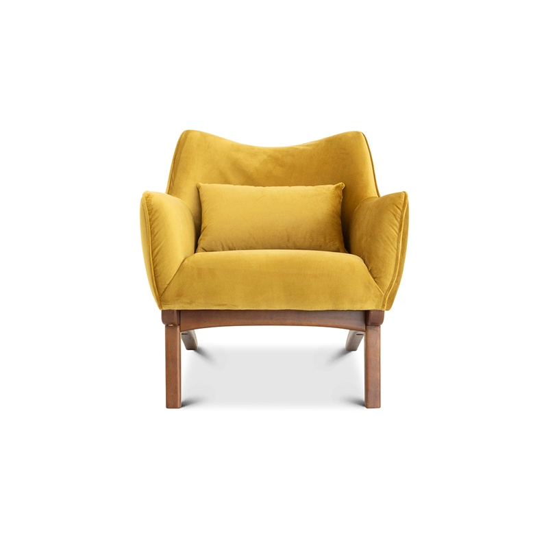 Pemberly Row Mid-Century Velvet Tight Back Armchair with Pillow in Yellow
