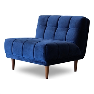 mid-century modern allen blue velvet armless lounge chair