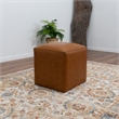 Pemberly Row Square Solid Wood and Genuine Leather Ottoman in Espresso