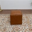 Pemberly Row Square Solid Wood and Genuine Leather Ottoman in Espresso