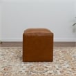 Pemberly Row Square Solid Wood and Genuine Leather Ottoman in Espresso