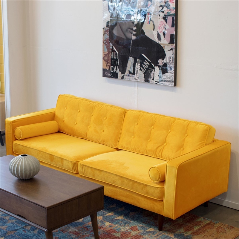 Pemberly Row MidCentury Modern Yellow Harriet Velvet Sofa Cymax Business