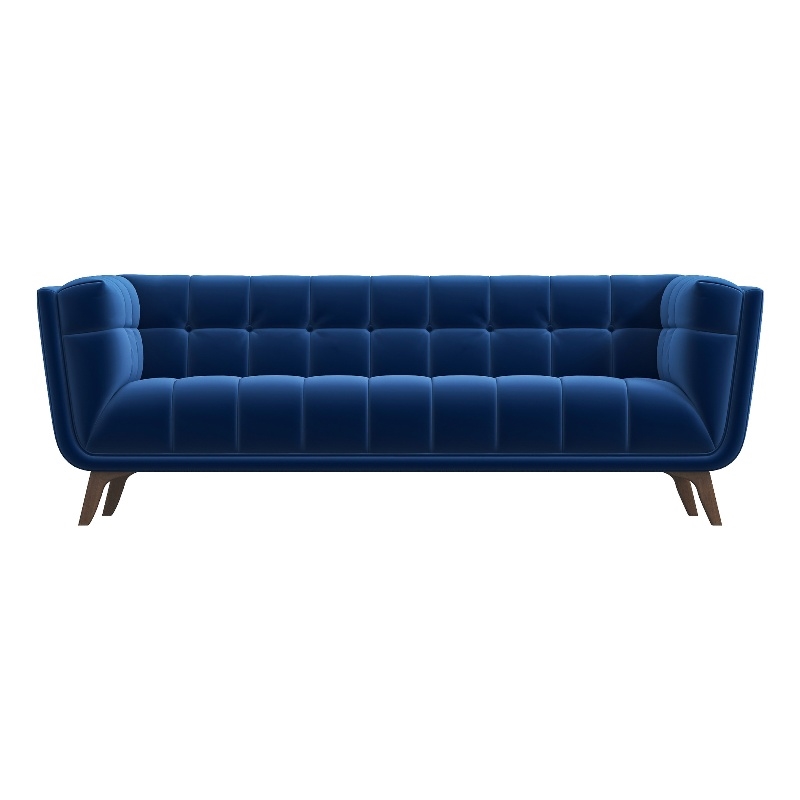 Pemberly Row Mid-Century Velvet Tufted Living Room Sofa in Navy Blue