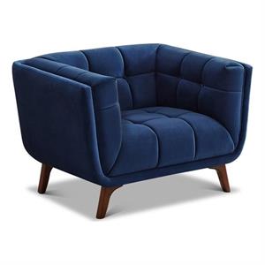 Pemberly Row Mid-Century Modern Velvet Upholstered Armchair in Blue