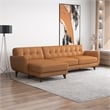 Pemberly Row Leather Upholstered Left Chaise Sectional Sofa in Tan