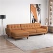 Pemberly Row Leather Upholstered Left Chaise Sectional Sofa in Tan