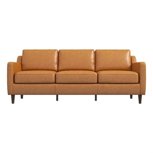 Pemberly Row Genuine Italian Leather Upholstered Sofa in Cognac/Tan