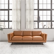 Pemberly Row Mid-Century Genuine Leather Cushion-Back Sofa in Tan
