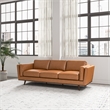 Pemberly Row Mid-Century Genuine Leather Cushion-Back Sofa in Tan