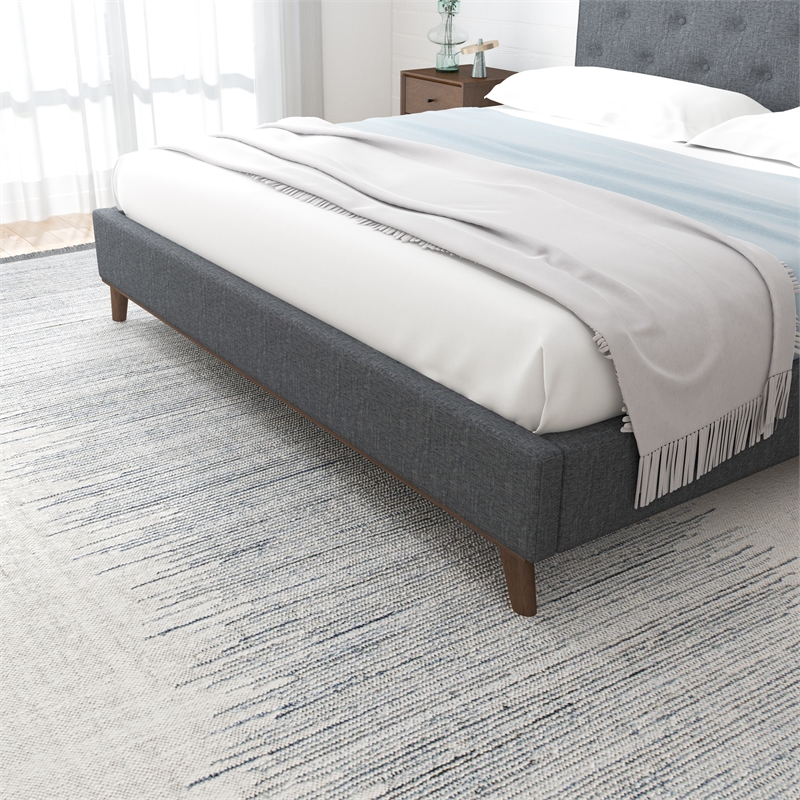 Pemberly Row Mid-Century Modern Queen Fabric Platform Bed in Gray