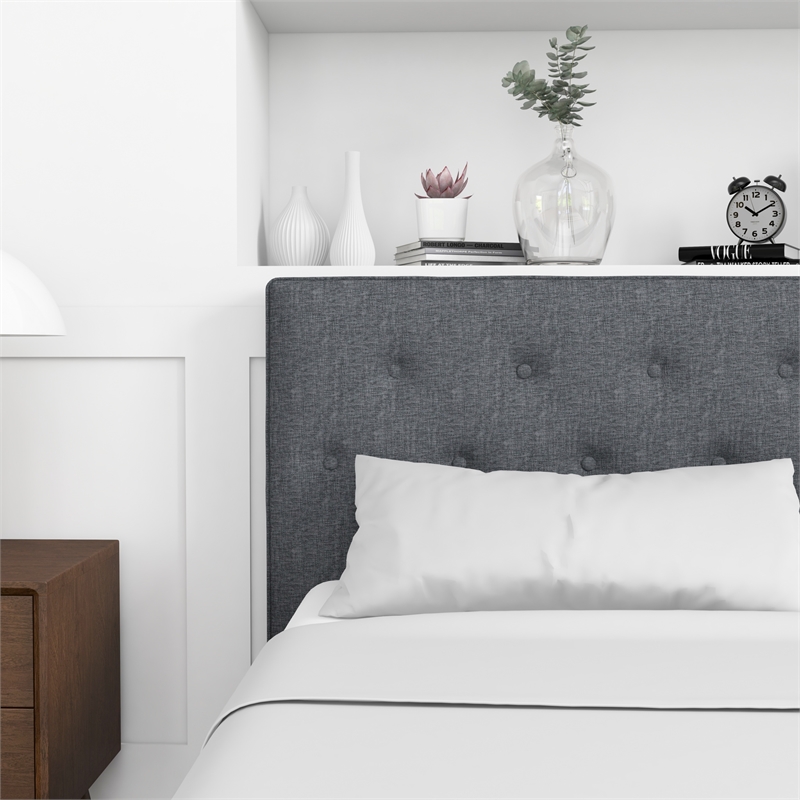 Pemberly Row Mid-Century Modern Queen Fabric Platform Bed in Gray