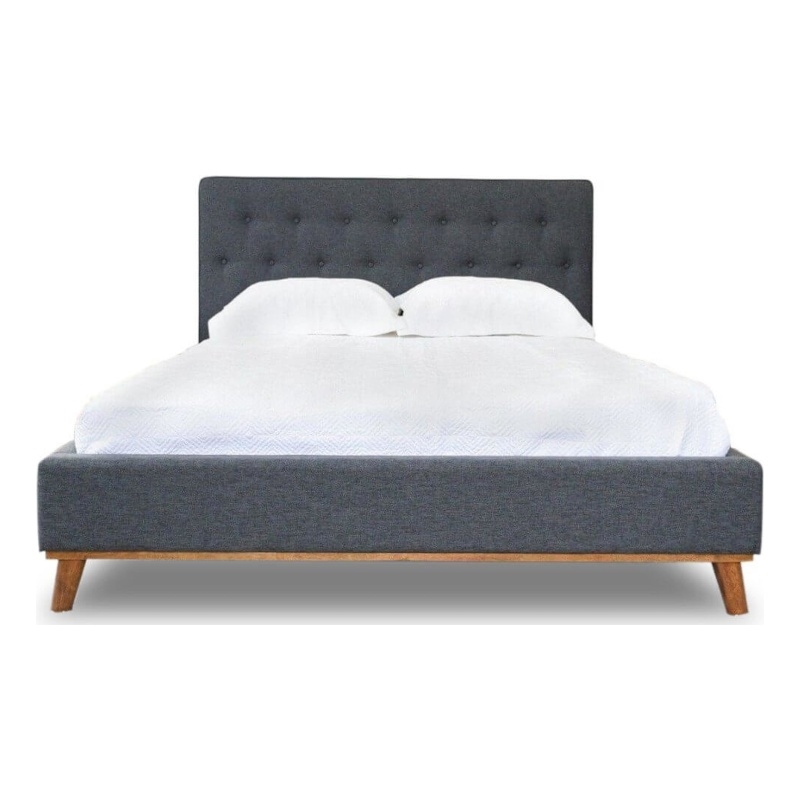 Pemberly Row Mid-Century Modern Queen Fabric Platform Bed in Gray