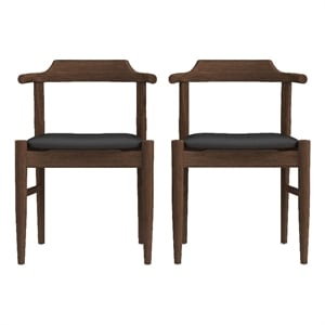 Pemberly Row Faux Leather & Wood Dining Chair in Black/Walnut (Set of 2)