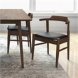 Pemberly Row Faux Leather & Wood Dining Chair in Black/Walnut (Set of 2)