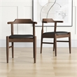 Pemberly Row Faux Leather & Wood Dining Chair in Black/Walnut (Set of 2)