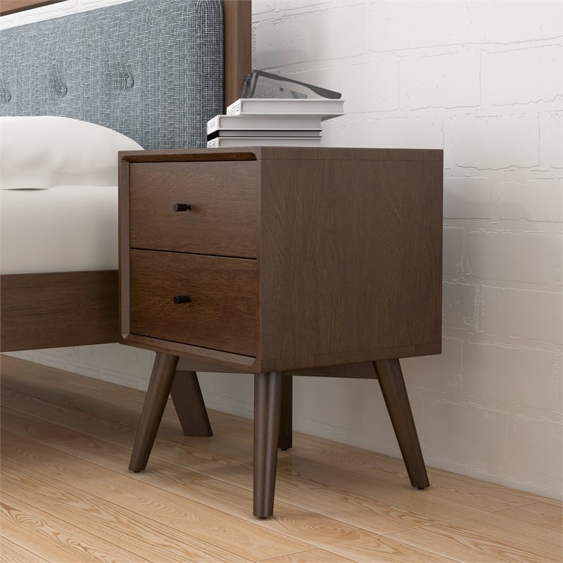 Pemberly Row Mid-Century Modern Solid Wood 2-Drawer Night Stand in Brown