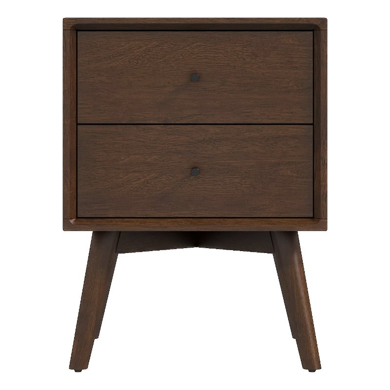 Pemberly Row Mid-Century Modern Solid Wood 2-Drawer Night Stand in Brown