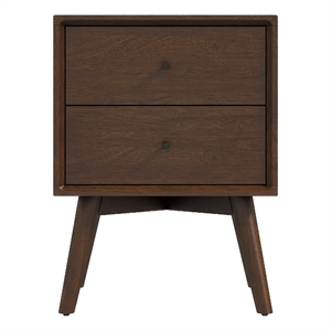 Pemberly Row Mid-Century Modern Solid Wood 2-Drawer Night Stand in Brown