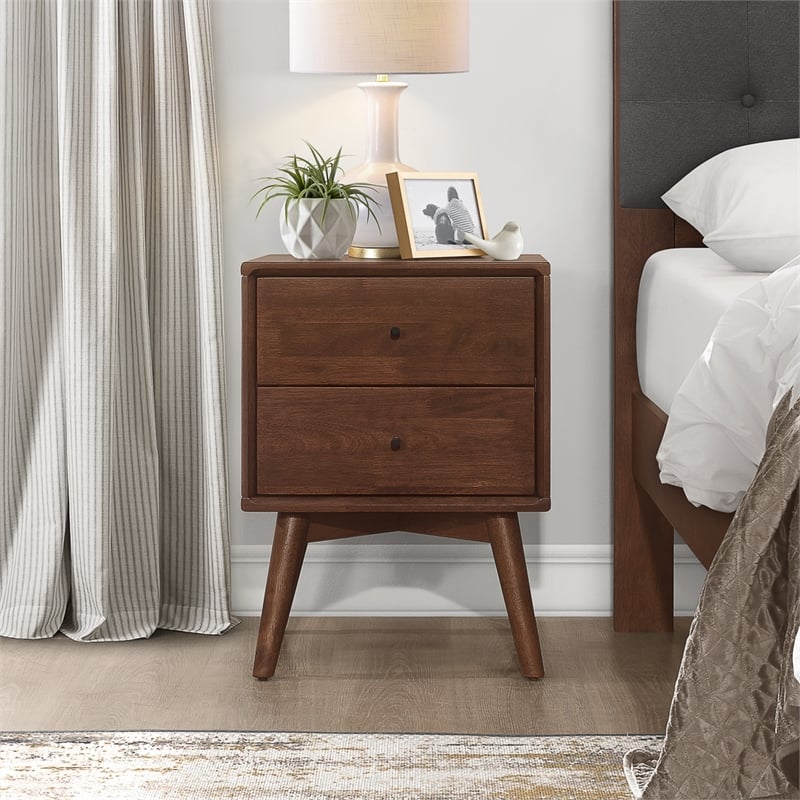 Pemberly Row Mid Century Modern Denver Brown Walnut Wood Night Stand Pr 4753 1977507