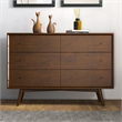 Pemberly Row Mid-Century Modern 6-Drawer Dresser Solid Wood in Brown