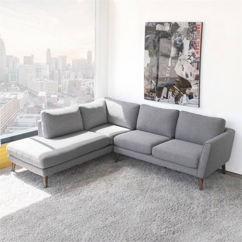 Pemberly Row L-Shaped Pillow Back Microfiber Left-Facing Sectional in Gray