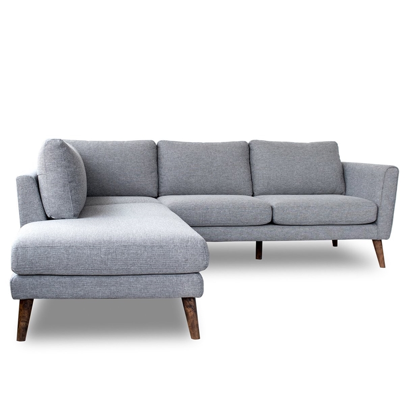 Pemberly Row L-Shaped Pillow Back Microfiber Left-Facing Sectional in Gray