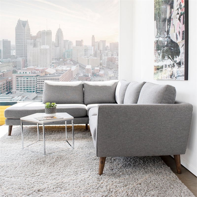 Pemberly Row L-Shaped Pillow Back Microfiber Left-Facing Sectional in Gray