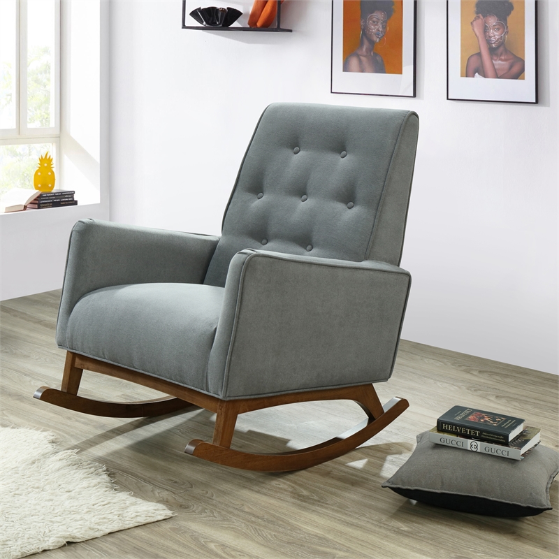 gray tufted rocking chair