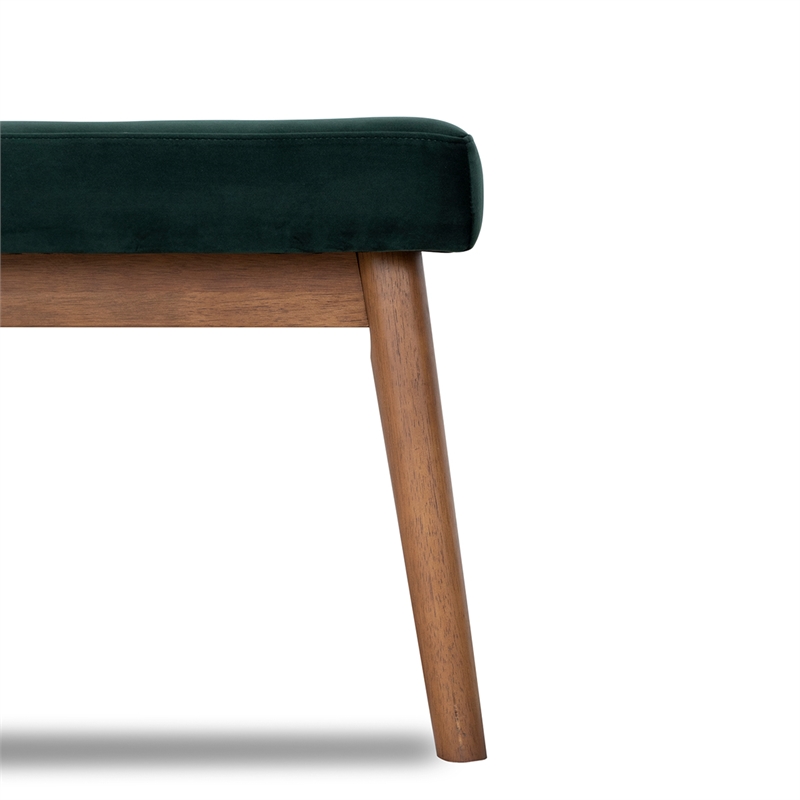 Pemberly Row Wood Frame and Velvet Upholstered Bench in Green/Walnut