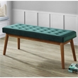 Pemberly Row Wood Frame and Velvet Upholstered Bench in Green/Walnut