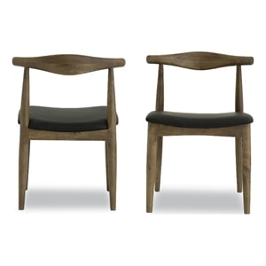 Pemberly Row 30&quotH Mid-Century Wood/Faux Leather Dining Chair in Black (Set of 2)