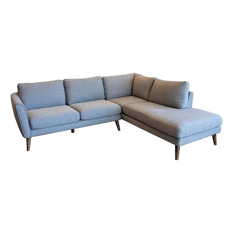 Pemberly Row Mid-Century Fabric Pillow-Back Right-Facing Sectional in Gray