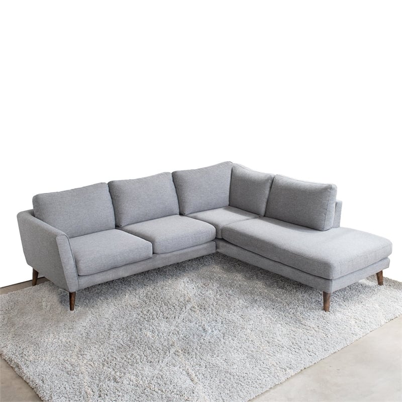 Pemberly Row Mid-Century Fabric Pillow-Back Right-Facing Sectional in Gray