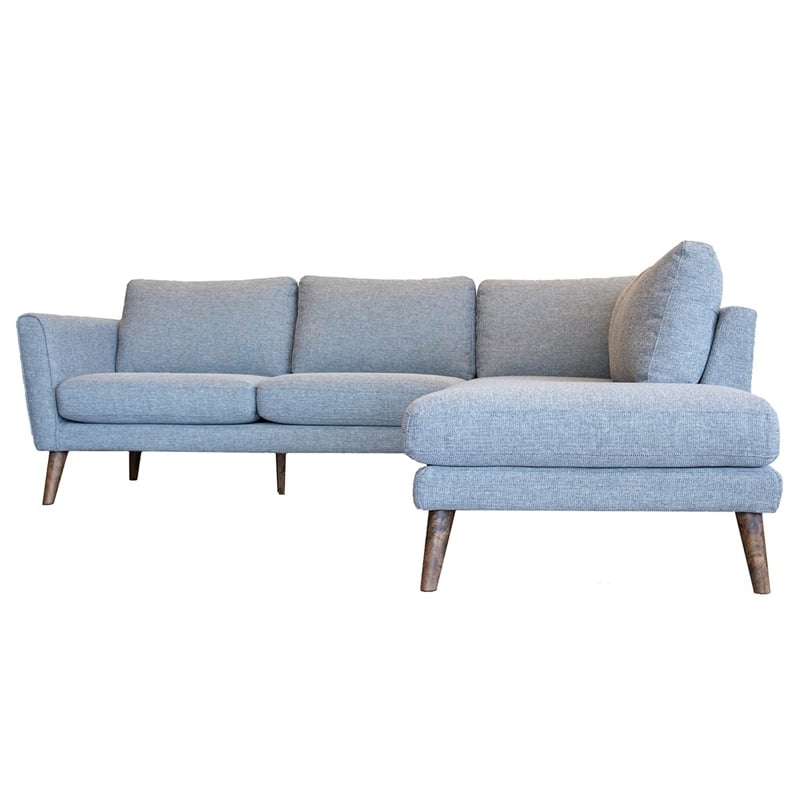 Pemberly Row Mid-Century Fabric Pillow-Back Right-Facing Sectional in Gray