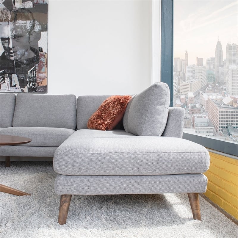 Pemberly Row Mid-Century Fabric Pillow-Back Right-Facing Sectional in Gray