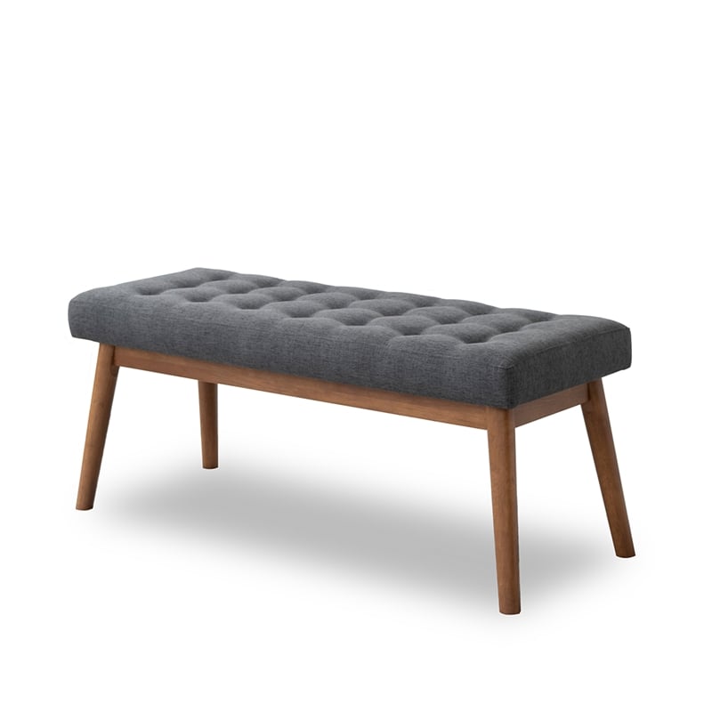 Pemberly Row Mid-Century Modern Fabric Bench in Gray